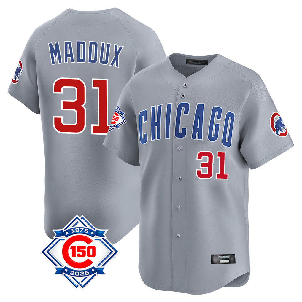 Elroe C.Cubs #31 Greg Maddux Player Gray Road 150th Anniversary Limited Home Stitched Jerseys