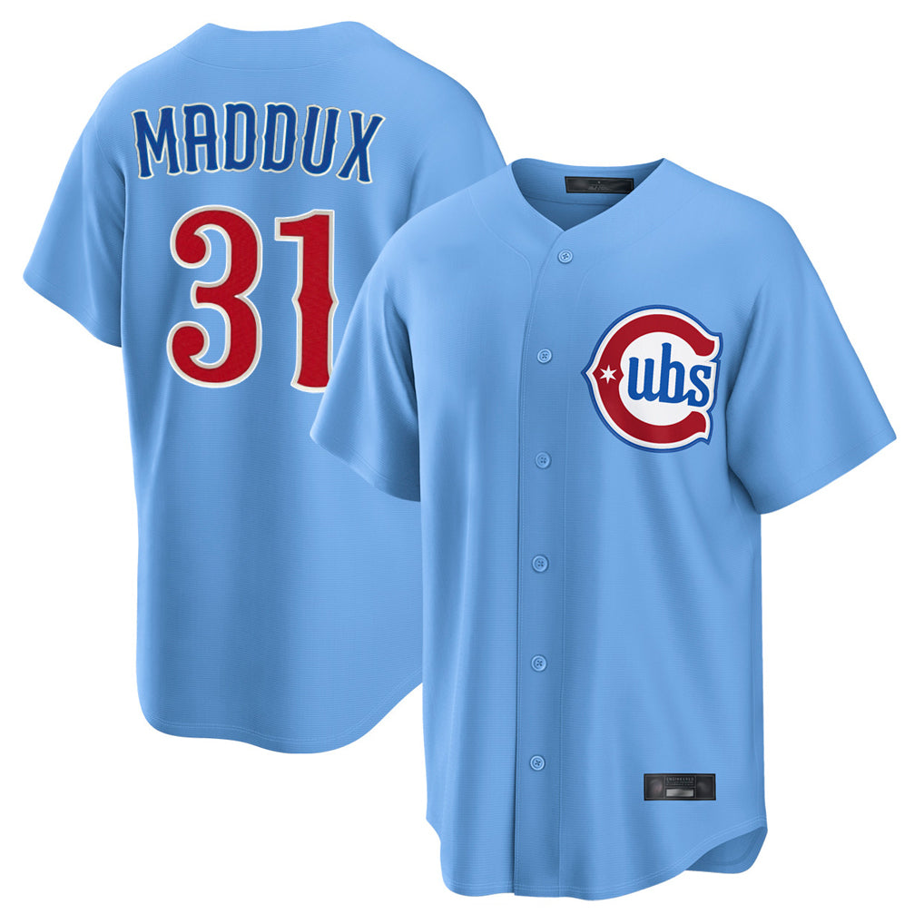 Elroe C.Cubs #31 Greg Maddux Player Light Blue Home Game Stitched Jerseys