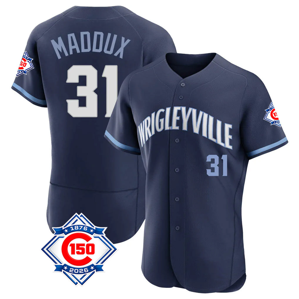 Elroe C.Cubs #31 Greg Maddux Player Navy City Connect 150th Anniversary Limited Elite Home Stitched Jerseys