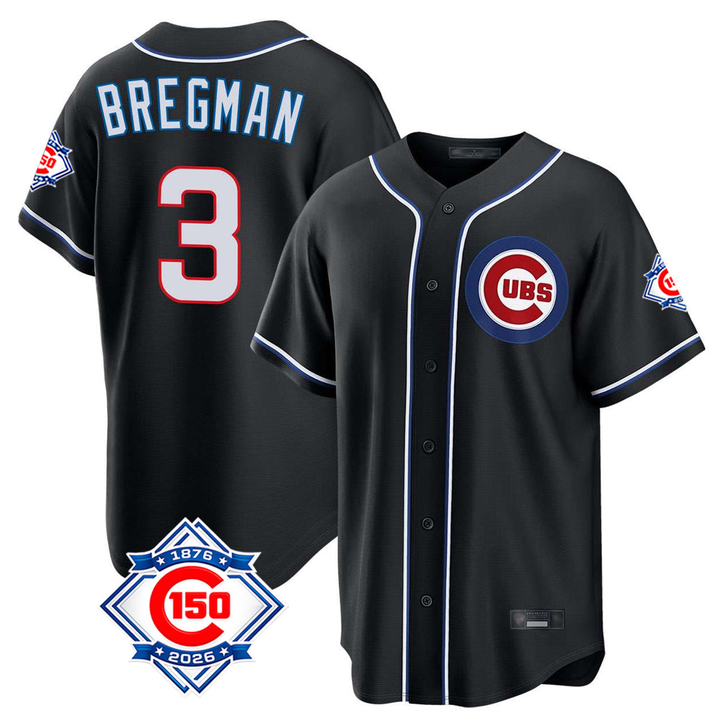 Elroe C.Cubs #3 Alex Bregman Black Fashion Out 150th Anniversary Game Stitched Jerseys