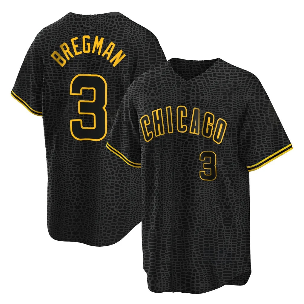 Elroe C.Cubs #3 Alex Bregman Black Snake Skin City Game Stitched Jerseys