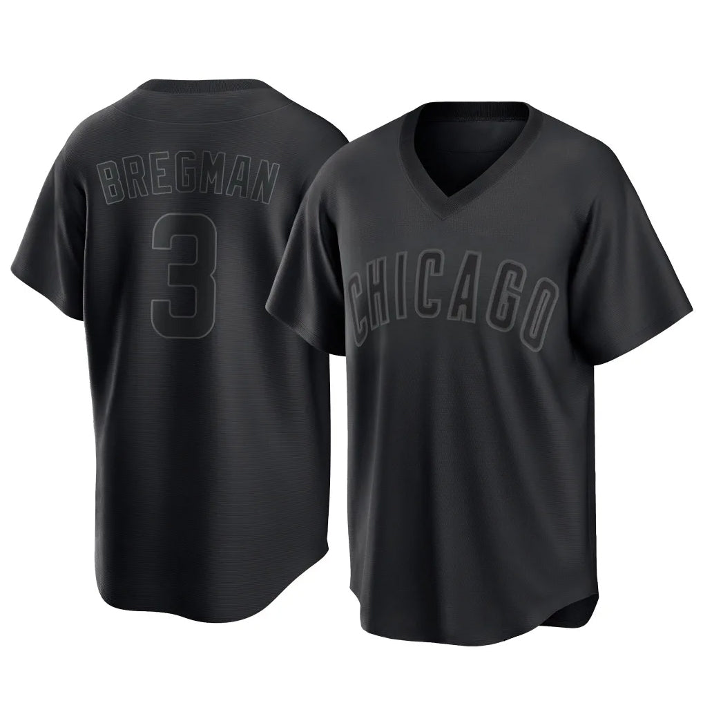 Elroe C.Cubs #3 Alex Bregman Black T-shirt Home Game Stitched Jerseys
