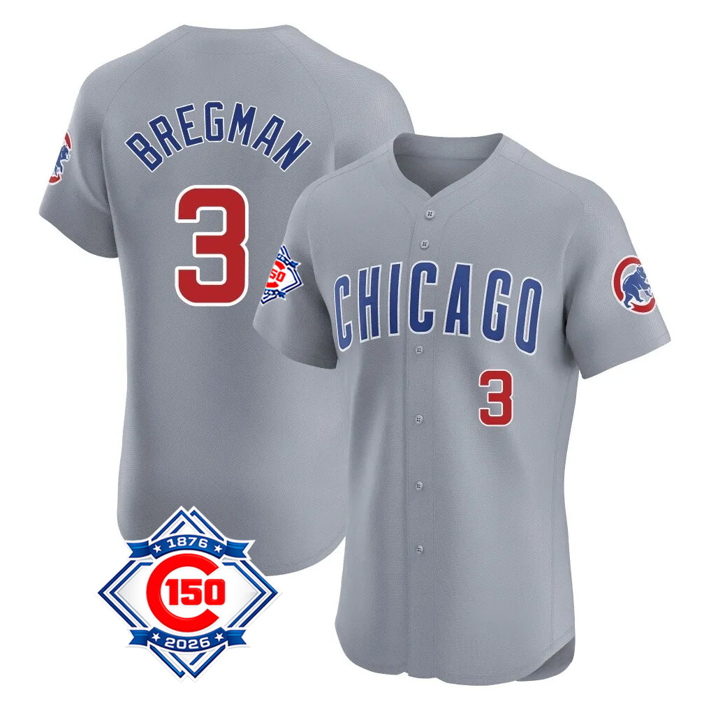 Elroe C.Cubs #3 Alex Bregman Gray Road 150th Anniversary Limited Elite Home Stitched Jerseys