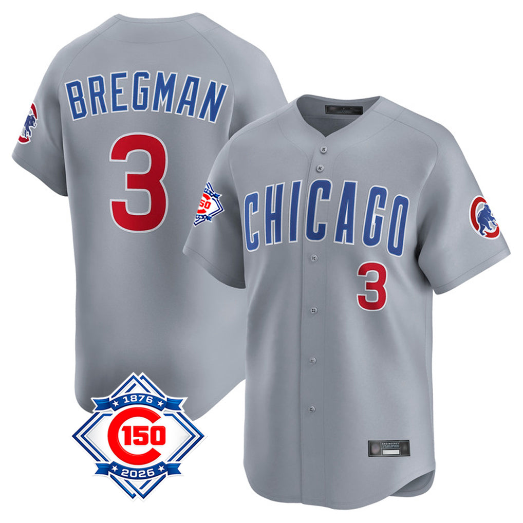 Elroe C.Cubs #3 Alex Bregman Gray Road 150th Anniversary Limited Home Stitched Jerseys
