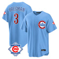 Elroe C.Cubs #3 Alex Bregman Light Blue 150th Anniversary Home Game Stitched Jerseys