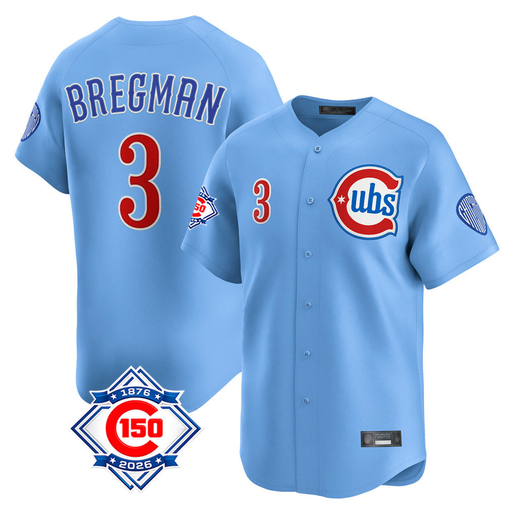 Elroe C.Cubs #3 Alex Bregman Light Blue 150th Anniversary Limited Home Stitched Jerseys