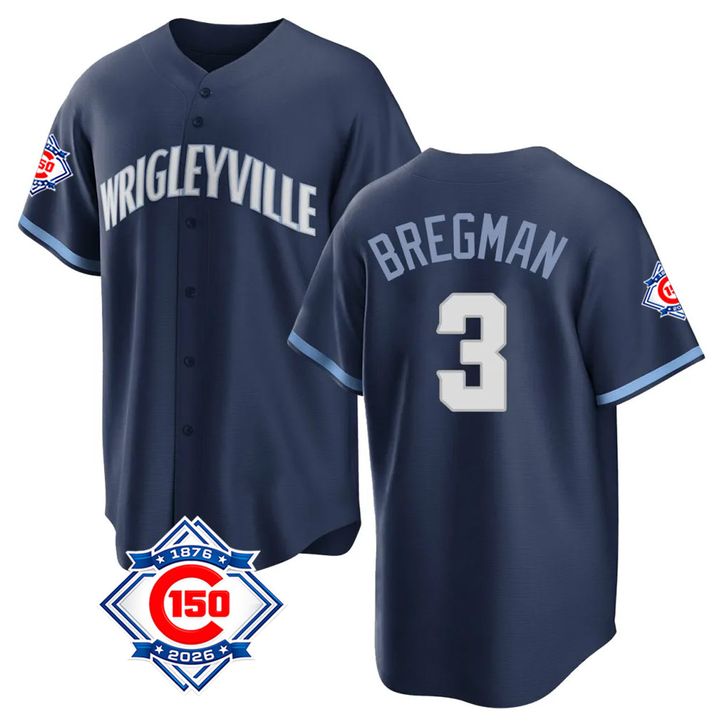 Elroe C.Cubs #3 Alex Bregman Navy 150th Anniversary City Connect Home Game Stitched Jerseys