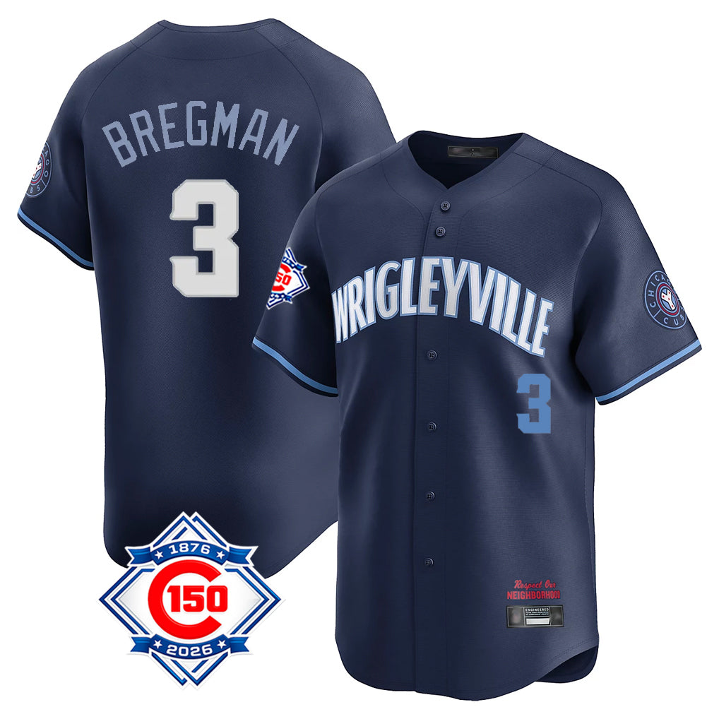 Elroe C.Cubs #3 Alex Bregman Navy City Connect 150th Anniversary Limited Home Stitched Jerseys