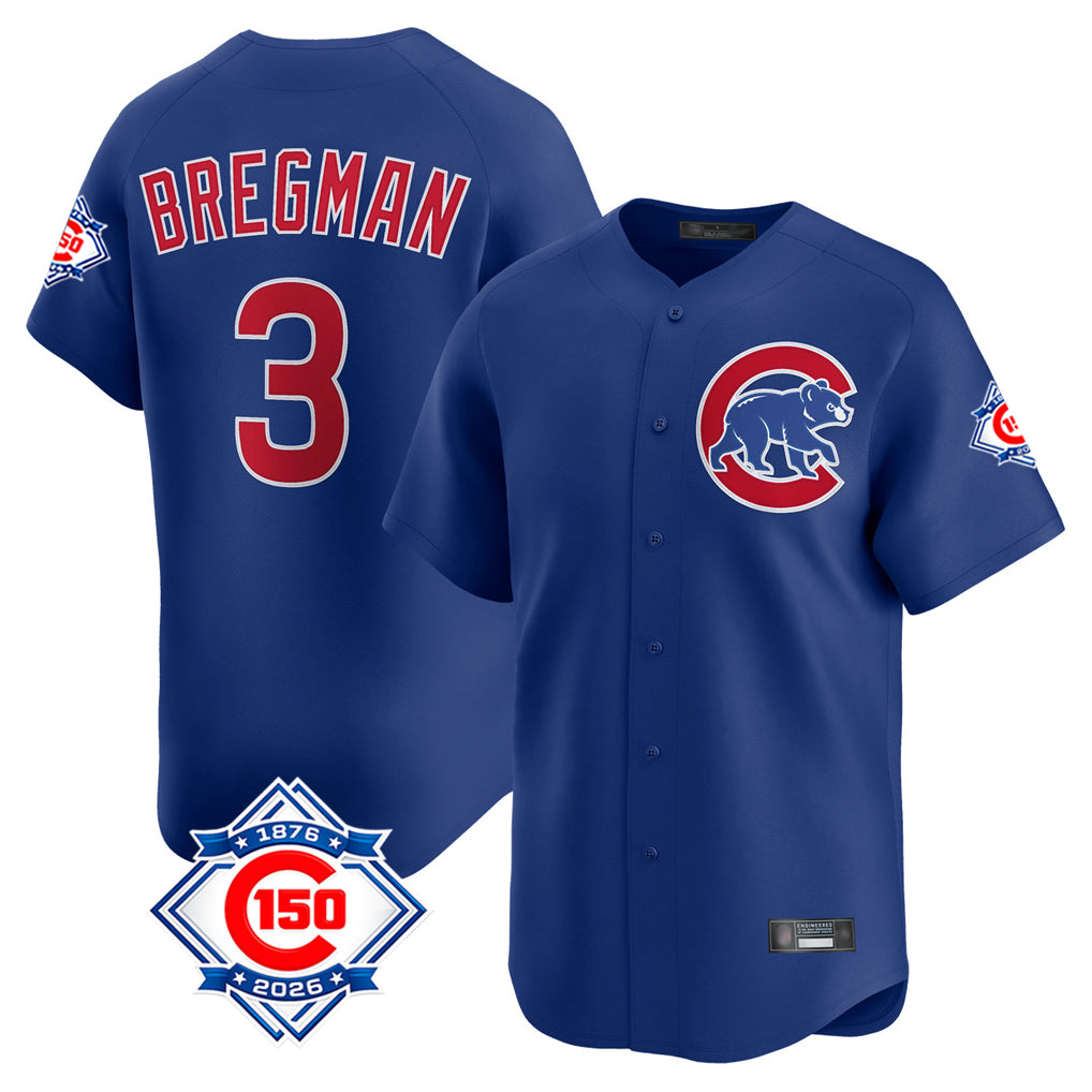 Elroe C.Cubs #3 Alex Bregman Royal 150th Anniversary Limited Home Stitched Jerseys