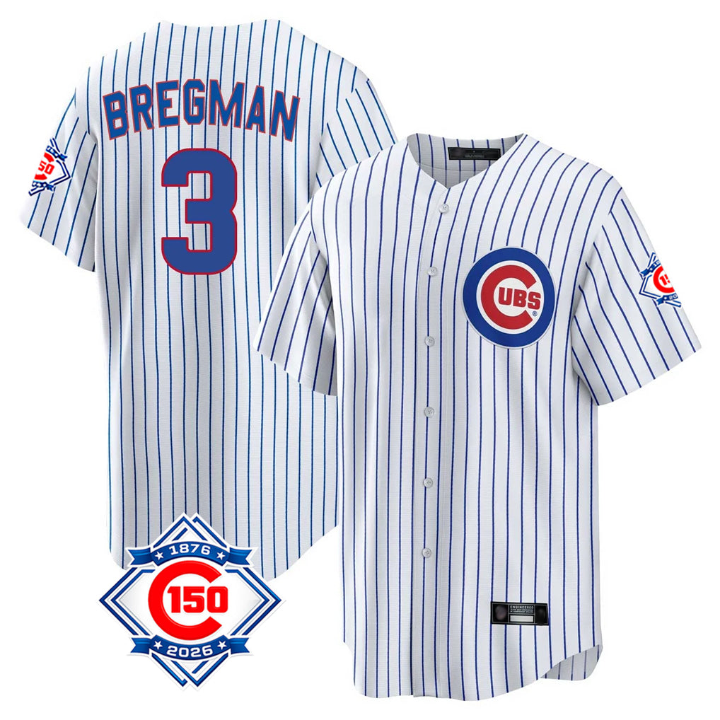 Elroe C.Cubs #3 Alex Bregman White 150th Anniversary Home Game Stitched Jerseys