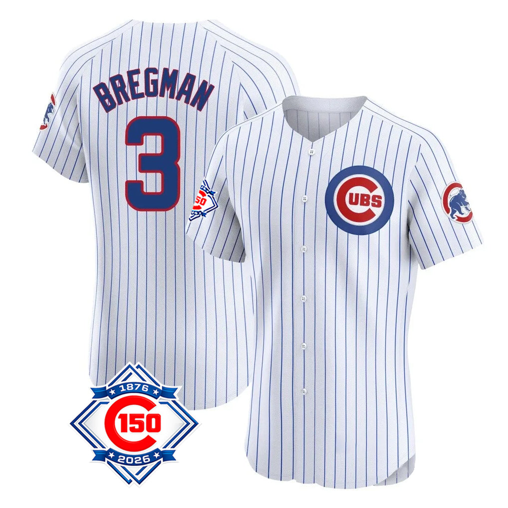 Elroe C.Cubs #3 Alex Bregman White 150th Anniversary Limited Elite Home Game Stitched Jerseys
