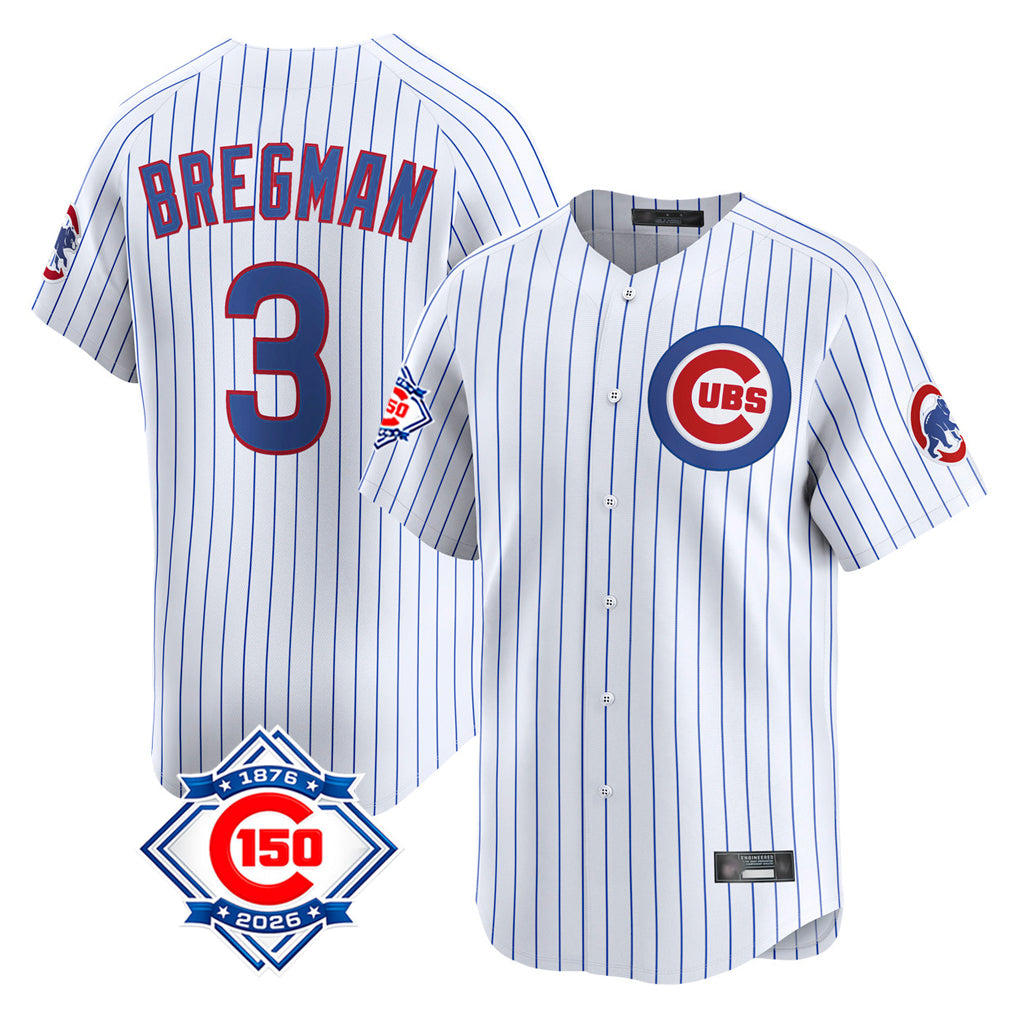 Elroe C.Cubs #3 Alex Bregman White 150th Anniversary Limited Home Game Stitched Jerseys