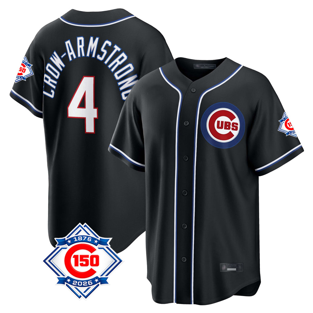 Elroe C.Cubs #4 Pete Crow-Armstrong Player Black Fashion Out 150th Anniversary Game Stitched Jerseys