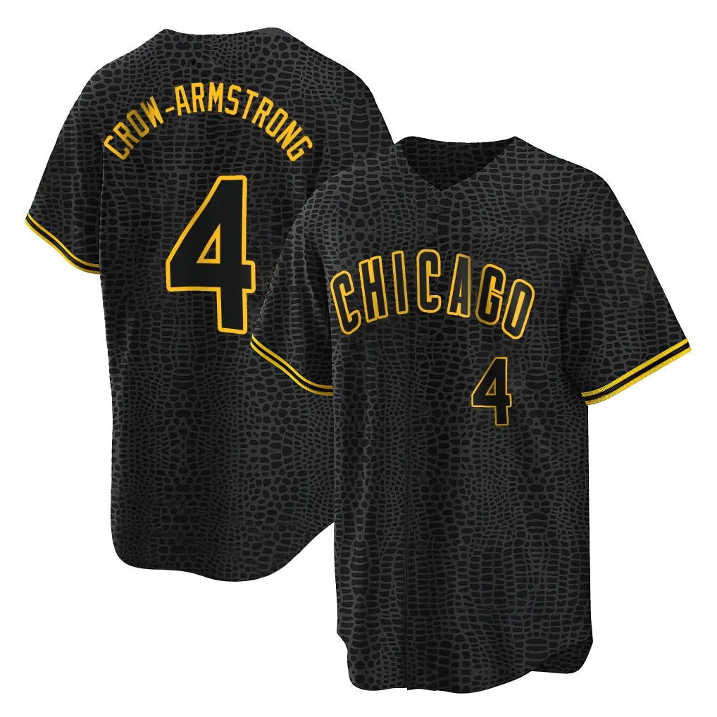Elroe C.Cubs #4 Pete Crow-Armstrong Player Black Snake Skin City Game Stitched Jerseys