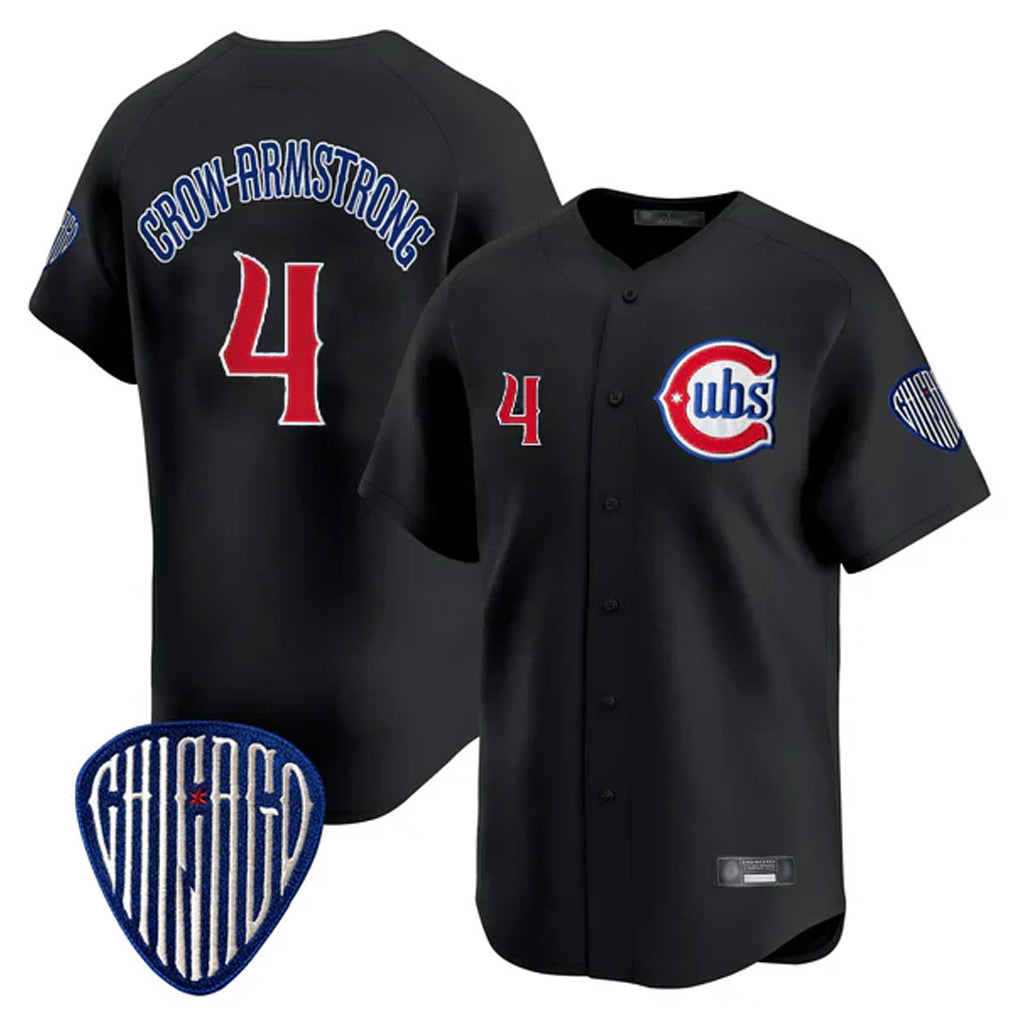Elroe C.Cubs #4 Pete Crow-Armstrong Player Black Vapor Premier Limited Home Stitched Jerseys