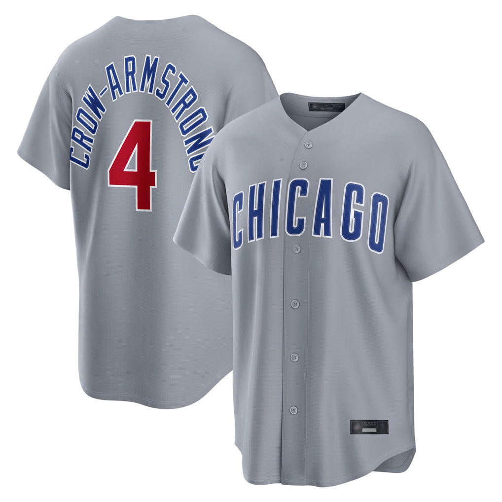 Elroe C.Cubs #4 Pete Crow-Armstrong Player Gray Home Game Stitched Jerseys