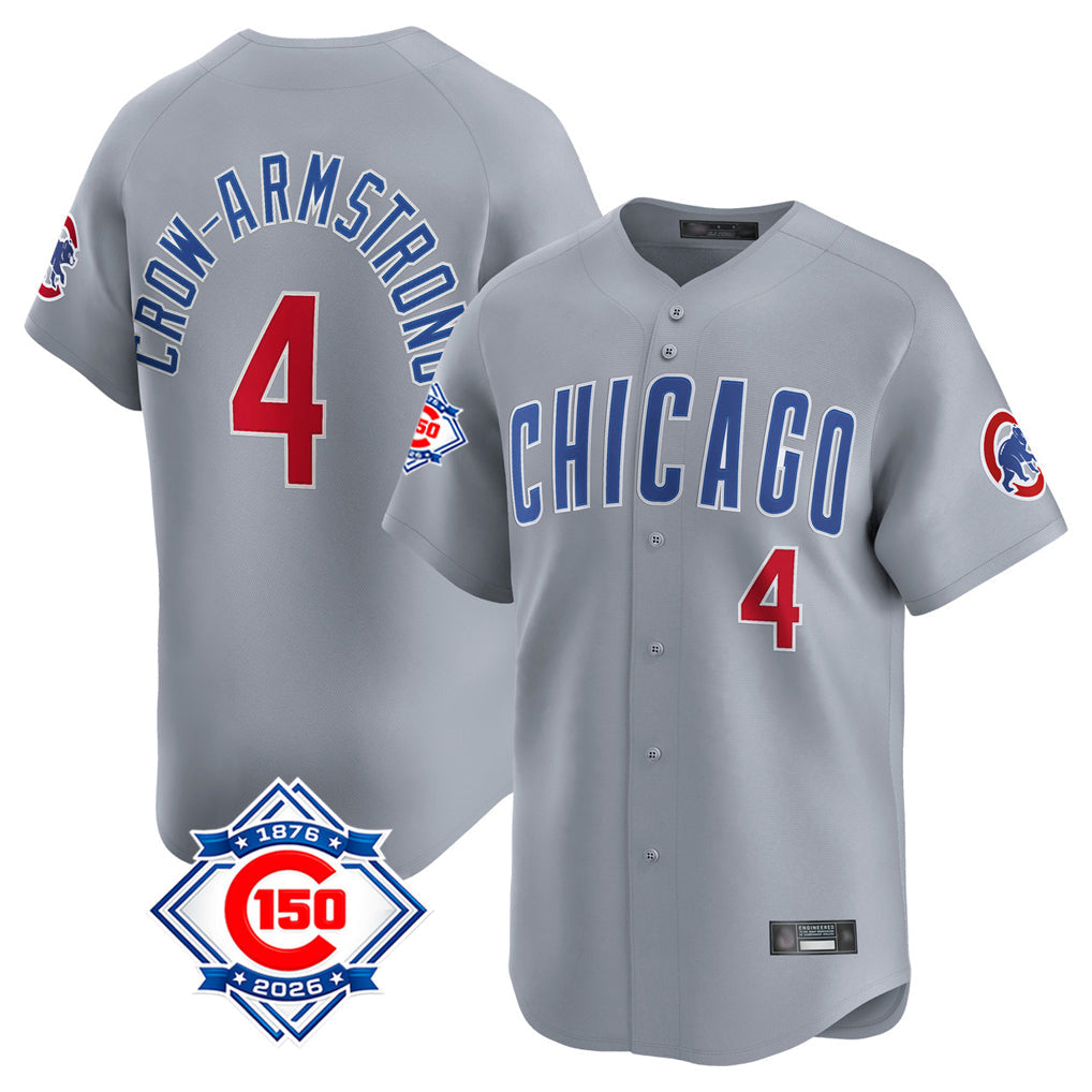 Elroe C.Cubs #4 Pete Crow-Armstrong Player Gray Road 150th Anniversary Limited Home Stitched Jerseys