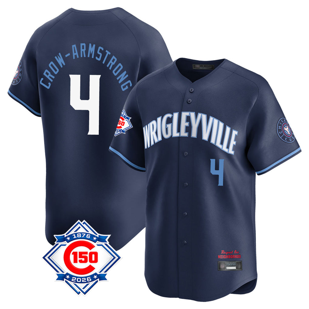 Elroe C.Cubs #4 Pete Crow-Armstrong Player Navy City Connect 150th Anniversary Limited Home Stitched Jerseys