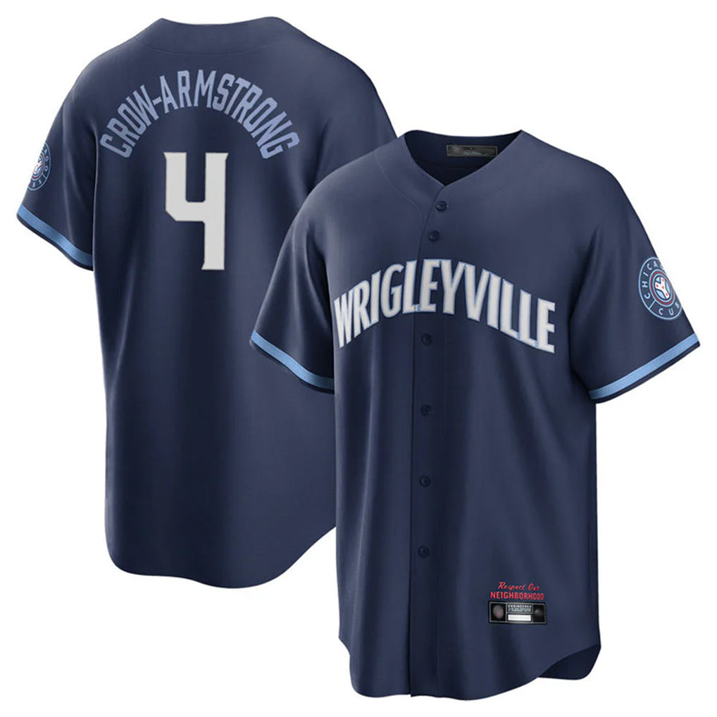 Elroe C.Cubs #4 Pete Crow-Armstrong Player Navy City Connect Home Game Stitched Jerseys