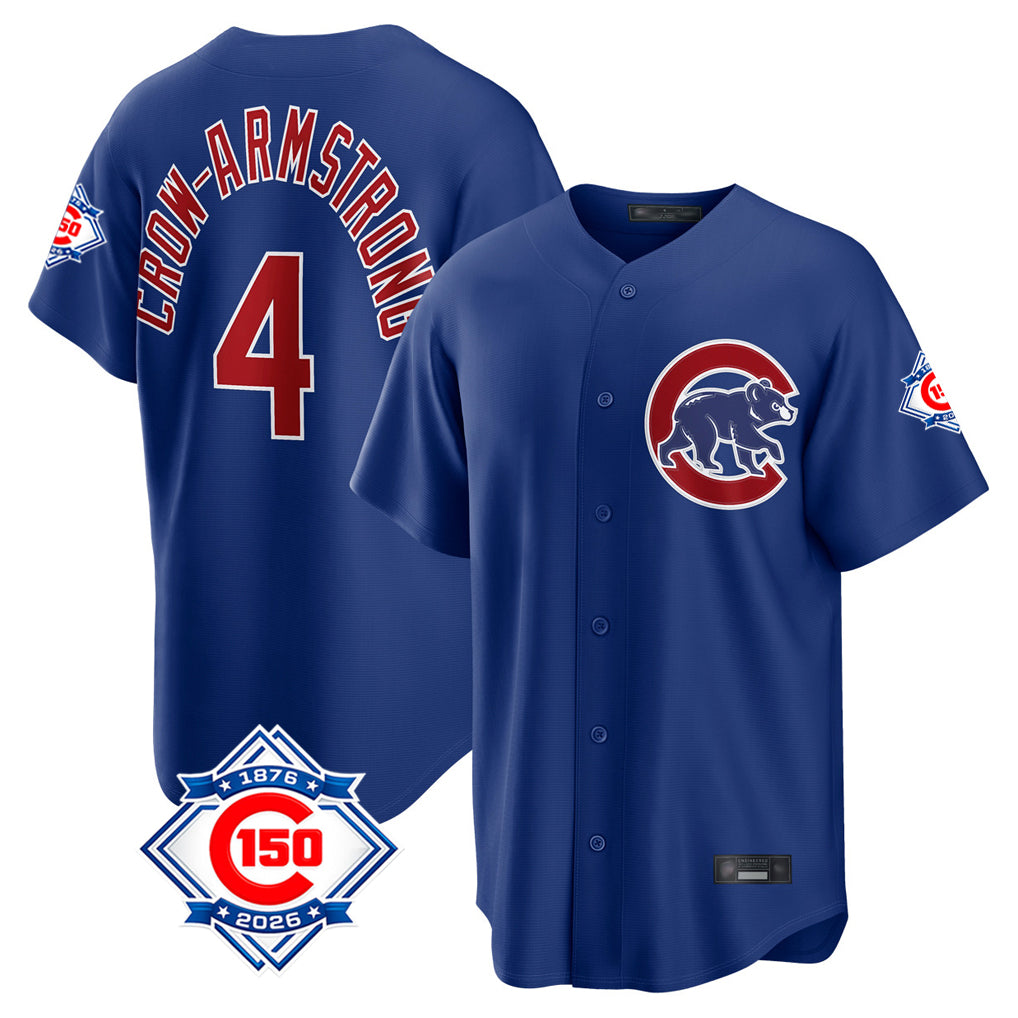 Elroe C.Cubs #4 Pete Crow-Armstrong Player Royal 150th Anniversary Home Game Stitched Jerseys