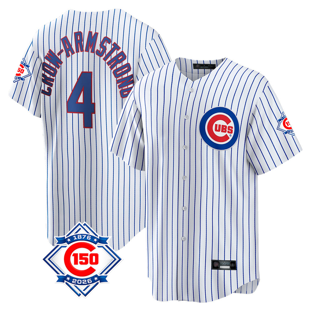 Elroe C.Cubs #4 Pete Crow-Armstrong Player White 150th Anniversary Home Game Stitched Jerseys