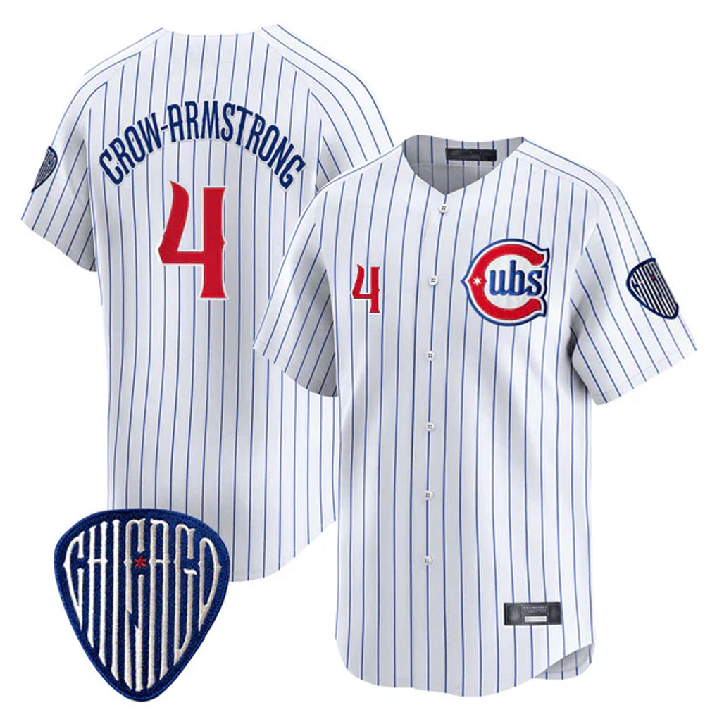 Elroe C.Cubs #4 Pete Crow-Armstrong Player White Pinstripe Vapor Premier Limited Home Stitched Jerseys