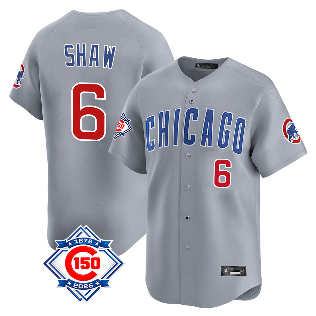 Elroe C.Cubs #6 Matt Shaw Player Gray Road 150th Anniversary Limited Home Stitched Jerseys