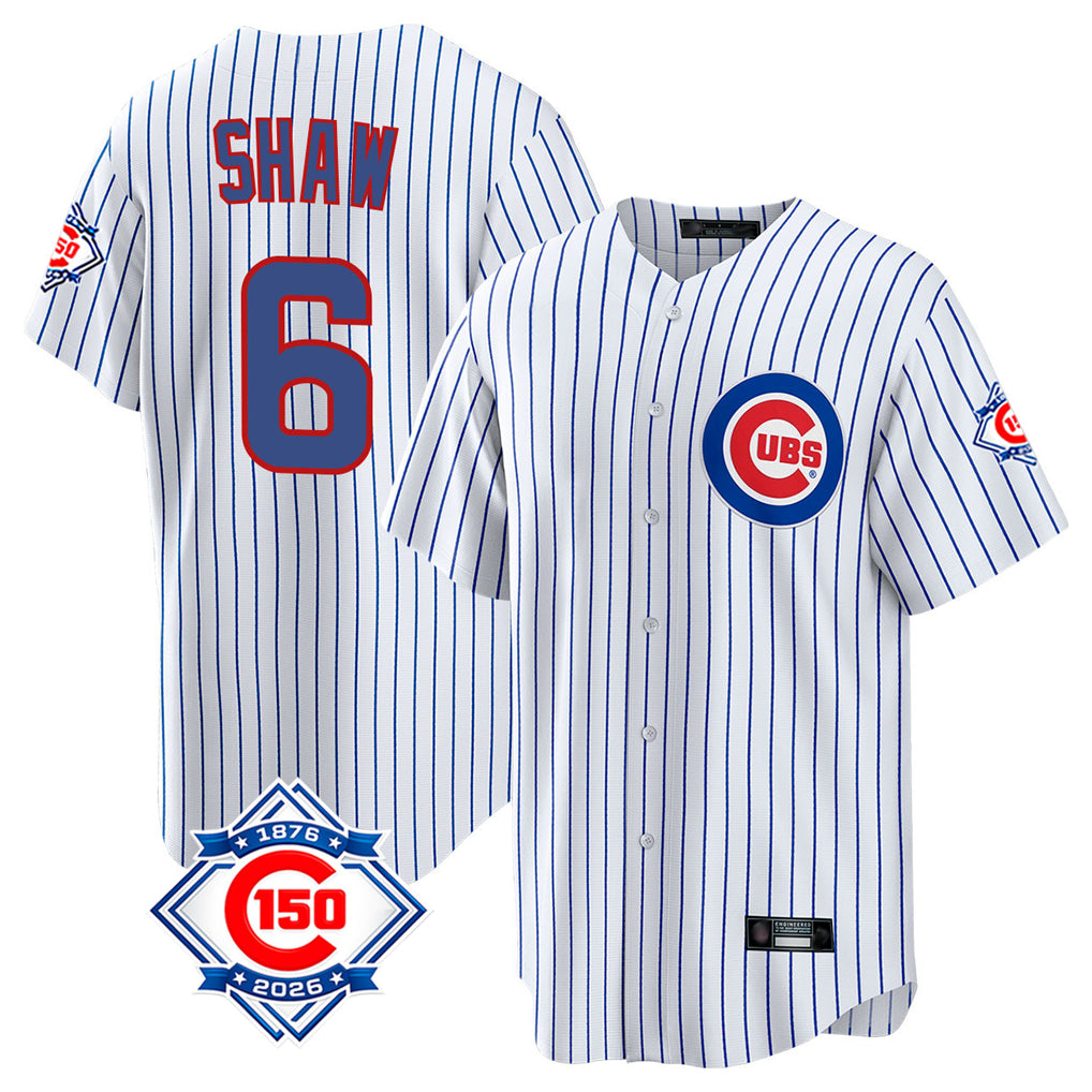 Elroe C.Cubs #6 Matt Shaw Player White 150th Anniversary Home Game Stitched Jerseys
