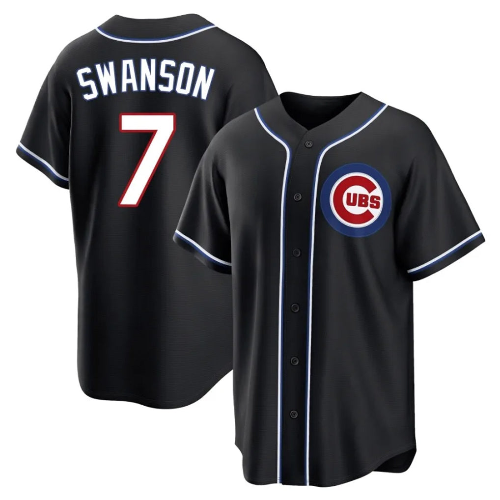 Elroe C.Cubs #7 Dansby Swanson Player Black Fashion Out Game Stitched Jerseys