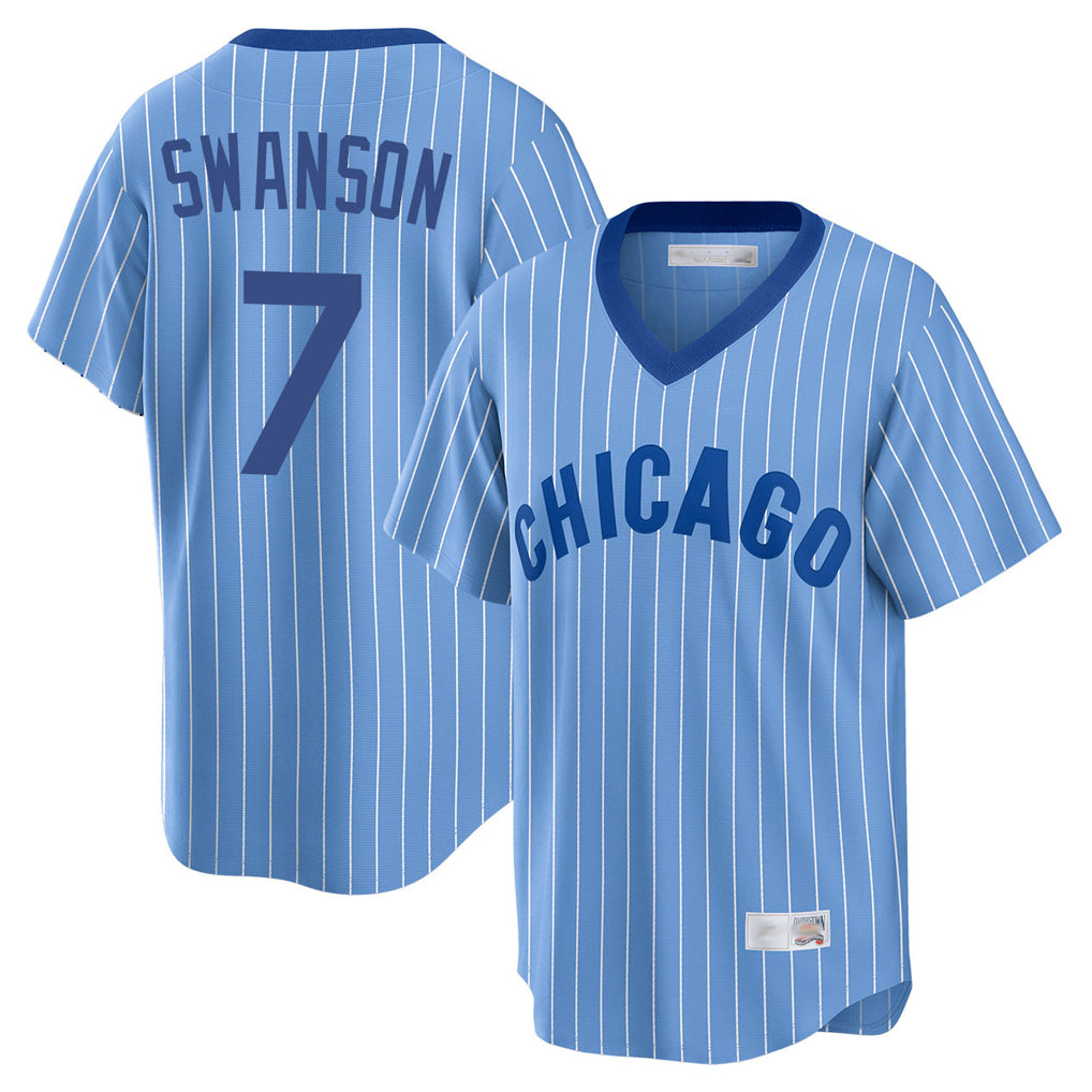 Elroe C.Cubs #7 Dansby Swanson Player Blue T-shirt Cooperstown Collection Limited Stitched Jerseys