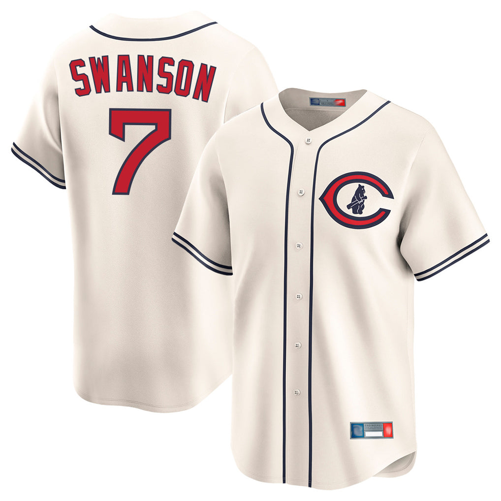 Elroe C.Cubs #7 Dansby Swanson Player Cream Field of Dreams Limited Home Game Stitched Jerseys