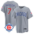 Elroe C.Cubs #7 Dansby Swanson Player Gray 150th Anniversary Home Game Stitched Jerseys