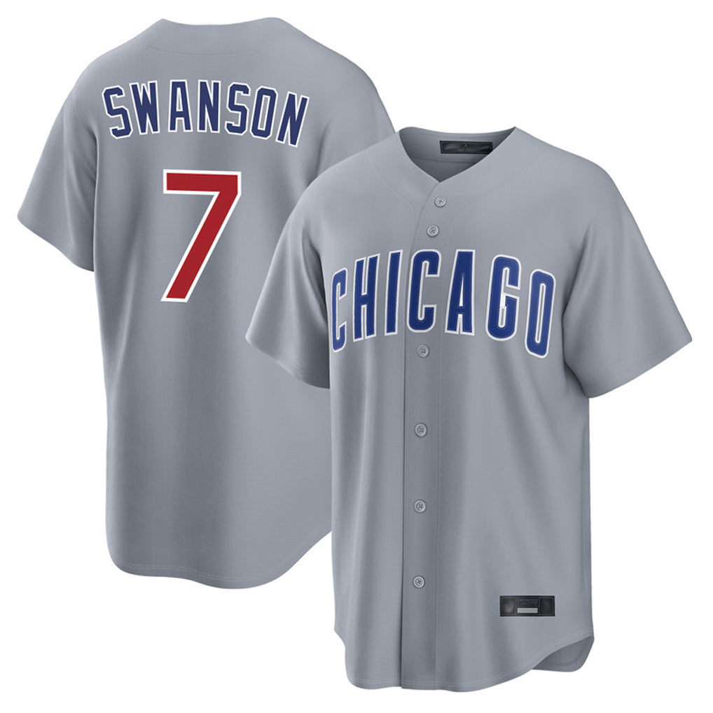Elroe C.Cubs #7 Dansby Swanson Player Gray Home Game Stitched Jerseys