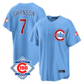Elroe C.Cubs #7 Dansby Swanson Player Light Blue 150th Anniversary Home Game Stitched Jerseys
