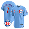 Elroe C.Cubs #7 Dansby Swanson Player Light Blue 150th Anniversary Limited Home Stitched Jerseys