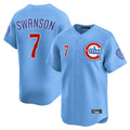 Elroe C.Cubs #7 Dansby Swanson Player Light Blue Limited Home Stitched Jerseys