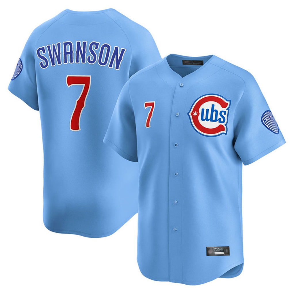 Elroe C.Cubs #7 Dansby Swanson Player Light Blue Limited Home Stitched Jerseys