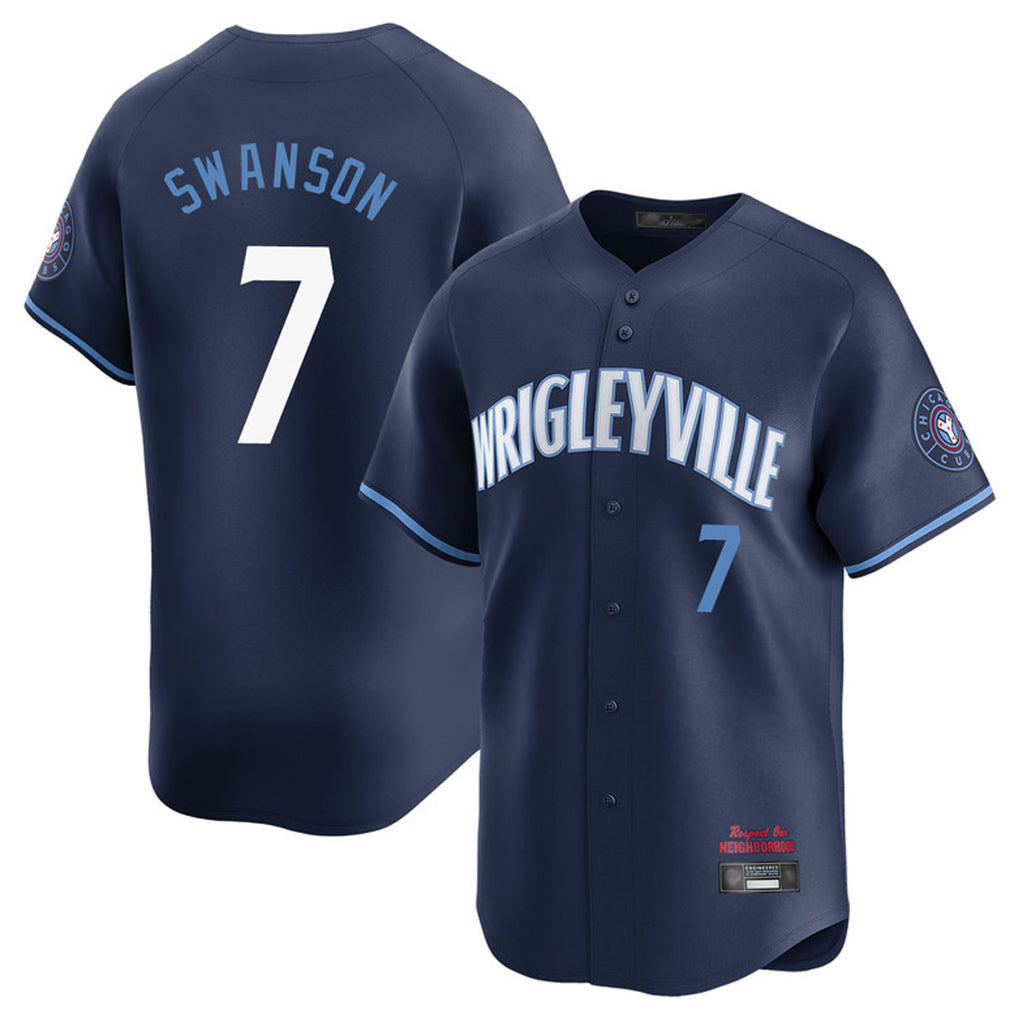 Elroe C.Cubs #7 Dansby Swanson Player Navy City Connect Limited Home Stitched Jerseys