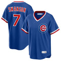 Elroe C.Cubs #7 Dansby Swanson Player Royal T-shirt Cooperstown Collection Limited Stitched Jerseys