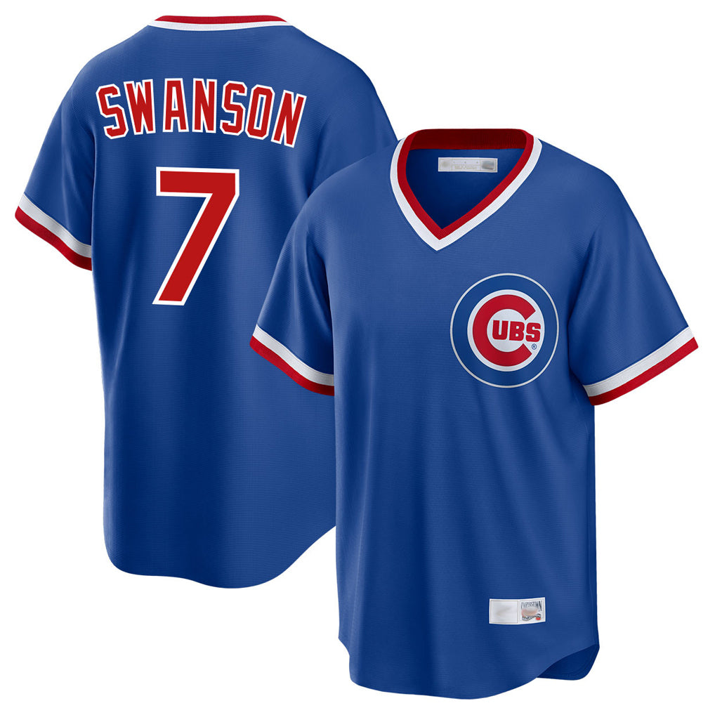 Elroe C.Cubs #7 Dansby Swanson Player Royal T-shirt Cooperstown Collection Limited Stitched Jerseys