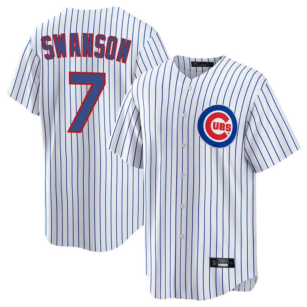 Elroe C.Cubs #7 Dansby Swanson Player White Home Game Stitched Jerseys