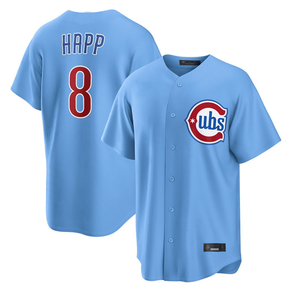 Elroe C.Cubs #8 Ian Happ Player Light Blue Home Game Stitched Jerseys