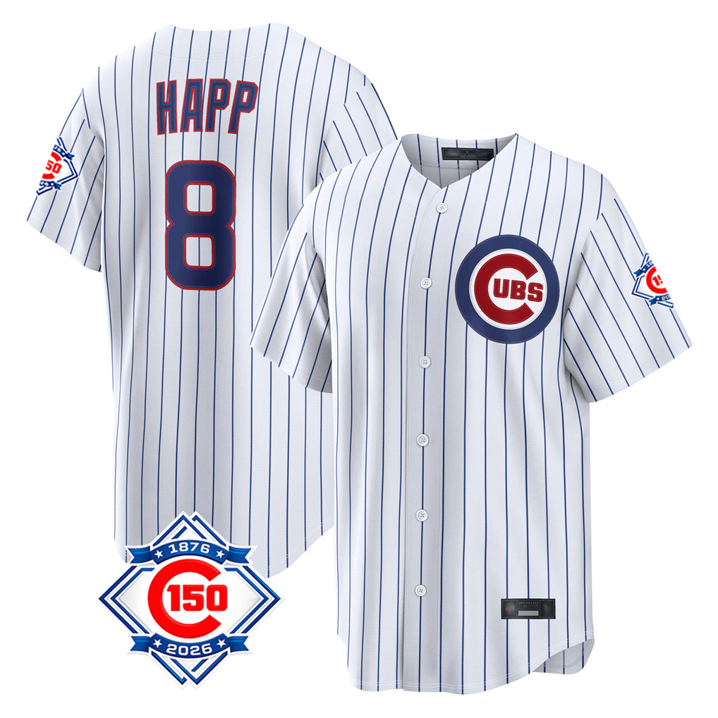 Elroe C.Cubs #8 Ian Happ Player White 150th Anniversary Limited Home Game Stitched Jerseys
