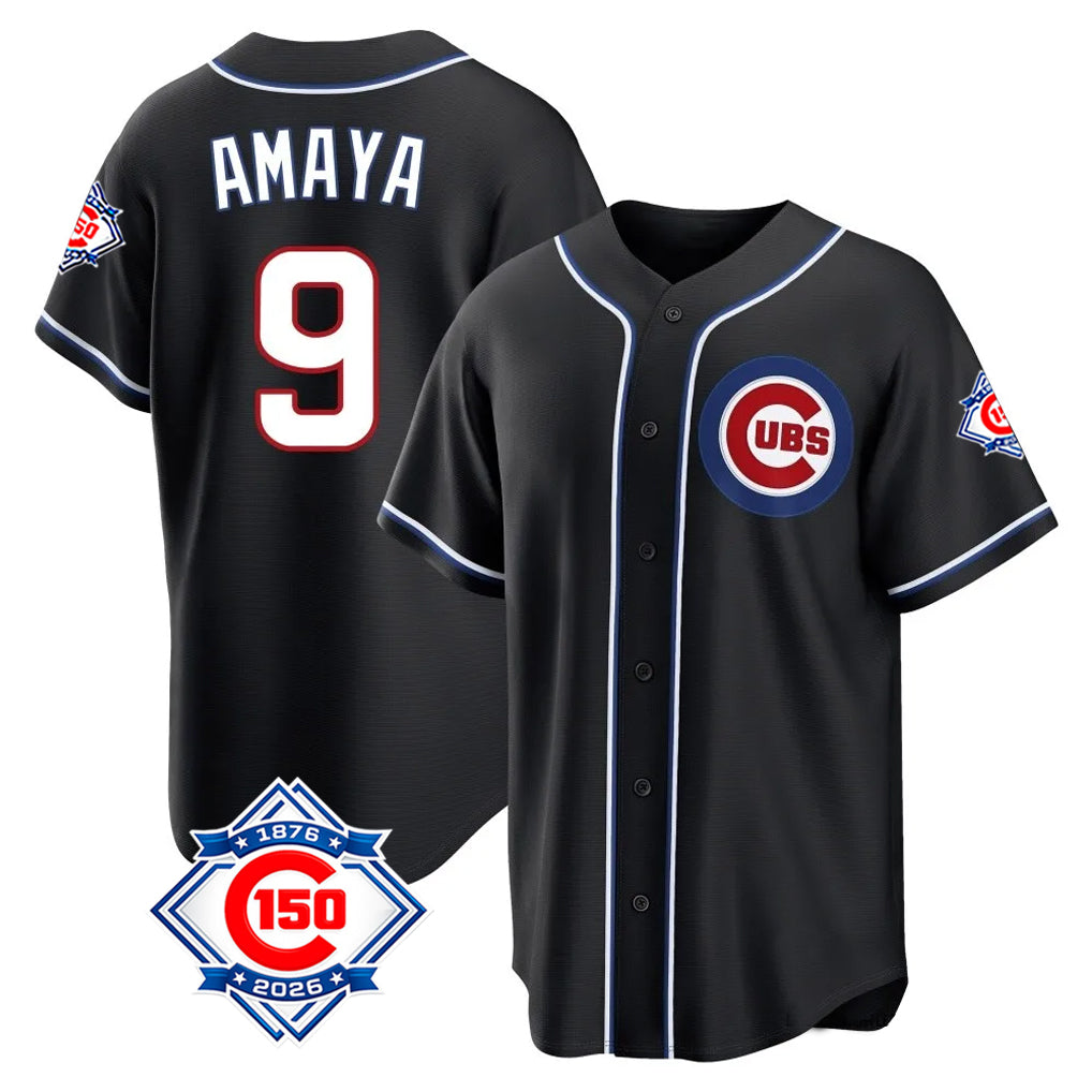 Elroe C.Cubs #9 Miguel Amaya Player Black Fashion Out 150th Anniversary Game Stitched Jerseys