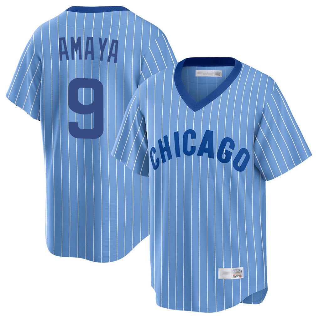 Elroe C.Cubs #9 Miguel Amaya Player Blue T-shirt Cooperstown Collection Limited Stitched Jerseys