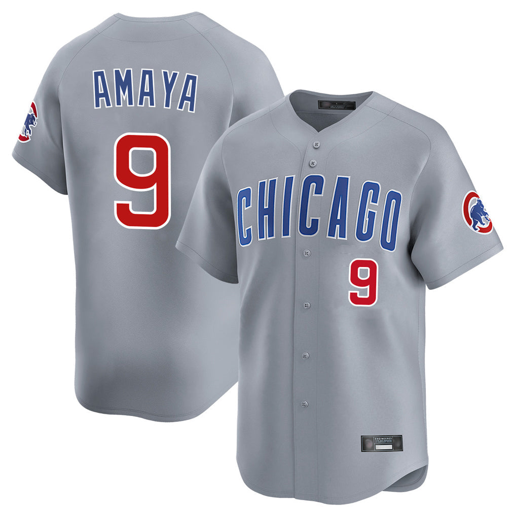 Elroe C.Cubs #9 Miguel Amaya Player Gray Road Limited Home Stitched Jerseys