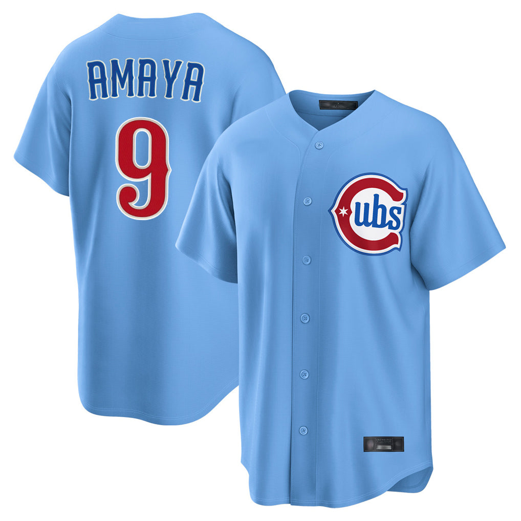 Elroe C.Cubs #9 Miguel Amaya Player Light Blue Home Game Stitched Jerseys
