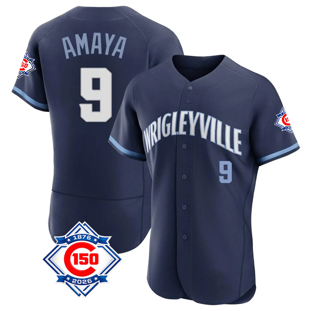 Elroe C.Cubs #9 Miguel Amaya Player Navy City Connect 150th Anniversary Limited Elite Home Stitched Jerseys