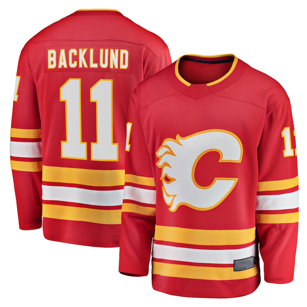 Elroe C.Flames #11 Mikael Backlund Red Home Breakaway Player Jerseys