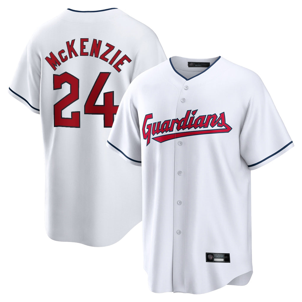 Elroe C.Guardians #24 Triston McKenzie Player White Home Game Stitched Jerseys